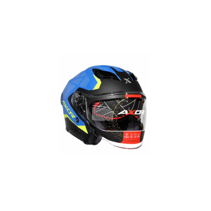 Axor Kylo Ray Dull Neon Yellow Blue Half Face Helmet