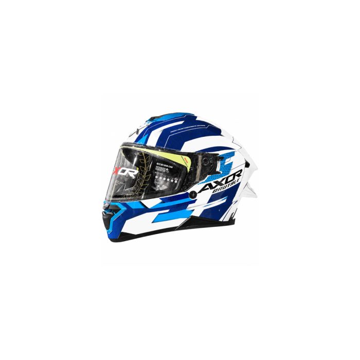 Axor Brutale Plexus Dual Spoiler White Blue Full Face Helmet