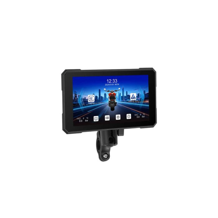 Mototech 5-inch HD Portable Motorcycle Screen Wireless Supports Apple Carplay - Android Auto Bluetooth IP67 Waterproof A4491 Motorcycle Scooter Mounting Bar & Mirror